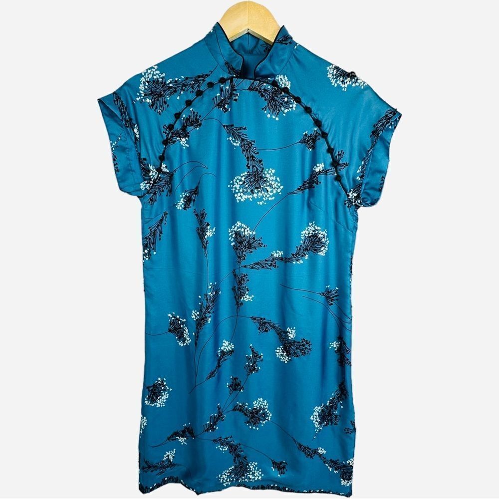 Susana Monaco Silk Beaded Blue Asian Style Dress NWOT